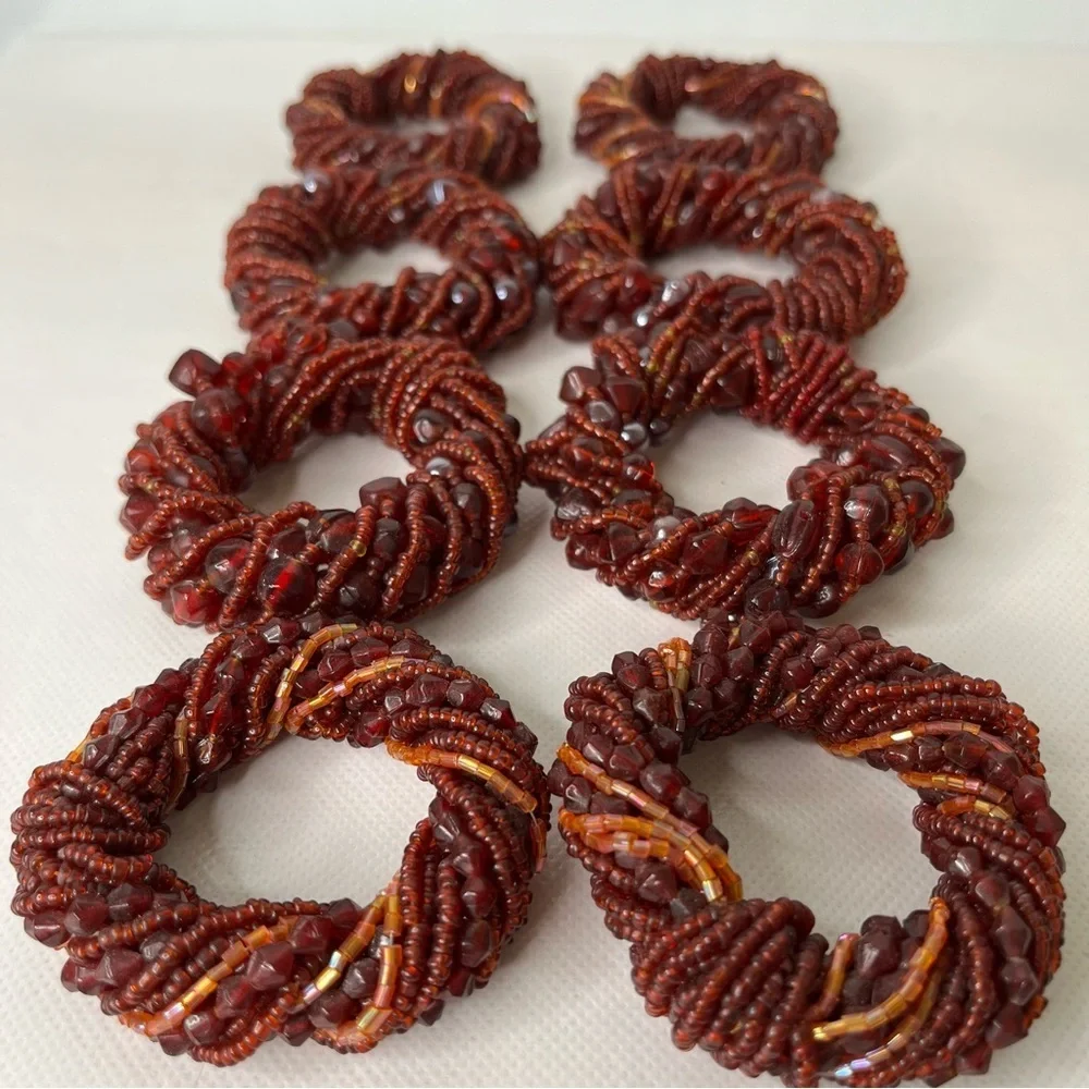 Napkin Rings Set of 8 Burgundy Maroon Beaded Rings